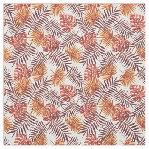 Tropical Orange Brown Summer Palmtree Leaf Pattern Fabric