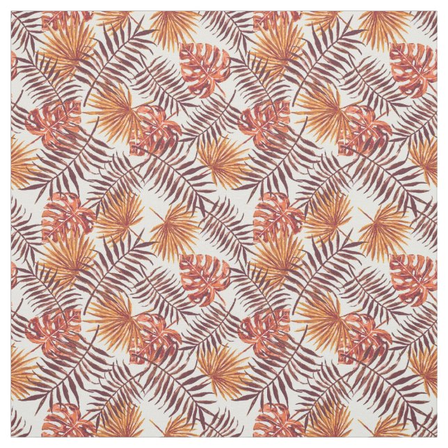 Tropical Orange Brown Summer Palmtree Leaf Pattern Fabric (Swatch)