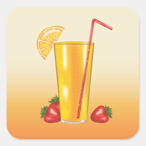 Tropical Orange Drink With Strawberry Fruits Square Sticker