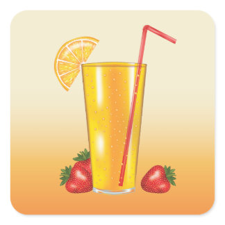 Tropical Orange Drink With Strawberry Fruits Square Sticker