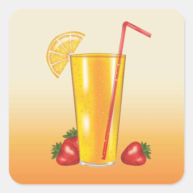 Tropical Orange Drink With Strawberry Fruits Square Sticker (Front)