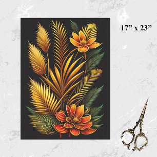 Tropical Orange Floral Artwork Large Tissue Paper