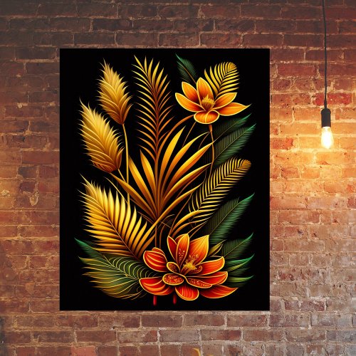 Tropical Orange Floral Artwork Poster