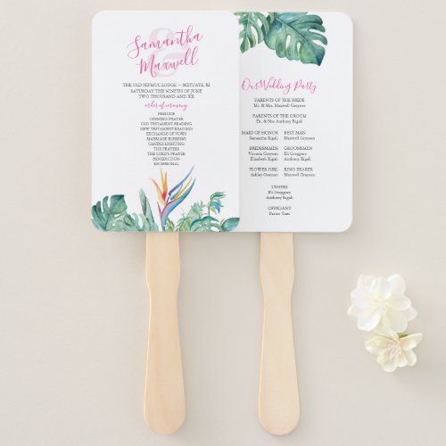 Tropical Orange Flower Wedding Program Fan