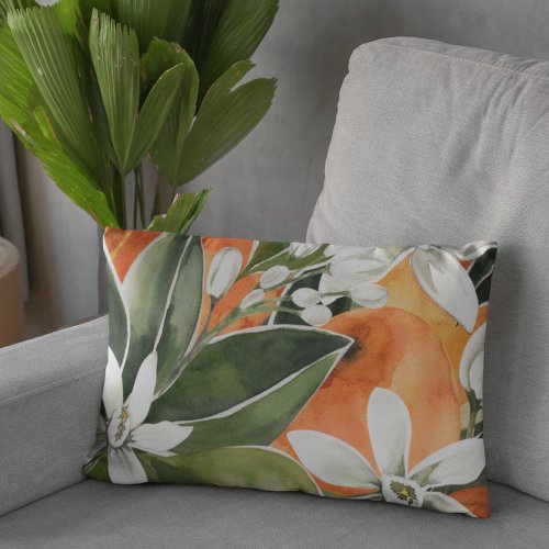 Tropical Orange  Flowers Watercolor Pattern Accent Pillow