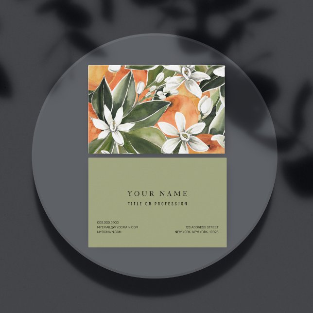 Tropical Orange & Flowers Watercolor Pattern Business Card (Creator Uploaded)