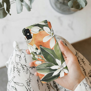 Tropical Orange & Flowers Watercolor Pattern iPhone XS Max Case