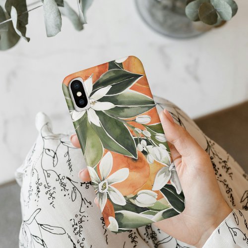 Tropical Orange  Flowers Watercolor Pattern iPhone XS Case