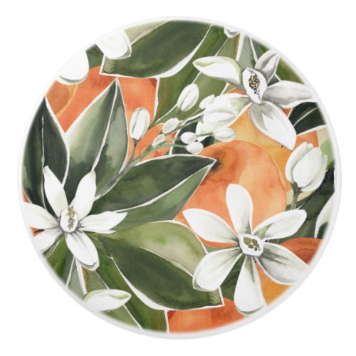 Tropical Orange  Flowers Watercolor Pattern Ceramic Knob