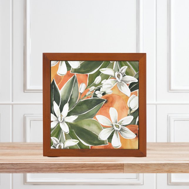 Tropical Orange & Flowers Watercolor Pattern Desk Organizer (Creator Uploaded)