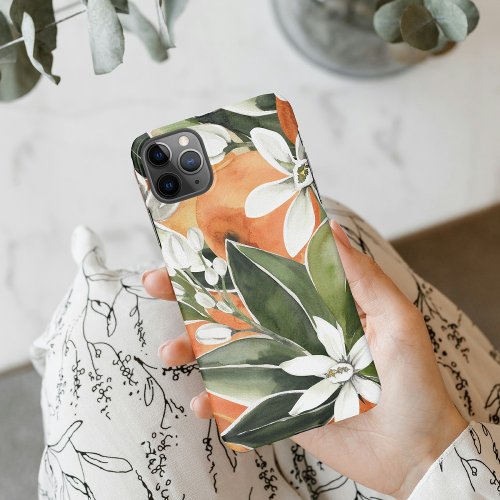 Tropical Orange  Flowers Watercolor Pattern iPhone 11Pro Max Case