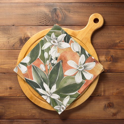 Tropical Orange  Flowers Watercolor Pattern Kitchen Towel