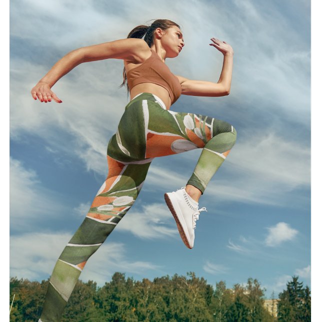 Tropical Orange & Flowers Watercolor Pattern Leggings (Creator Uploaded)