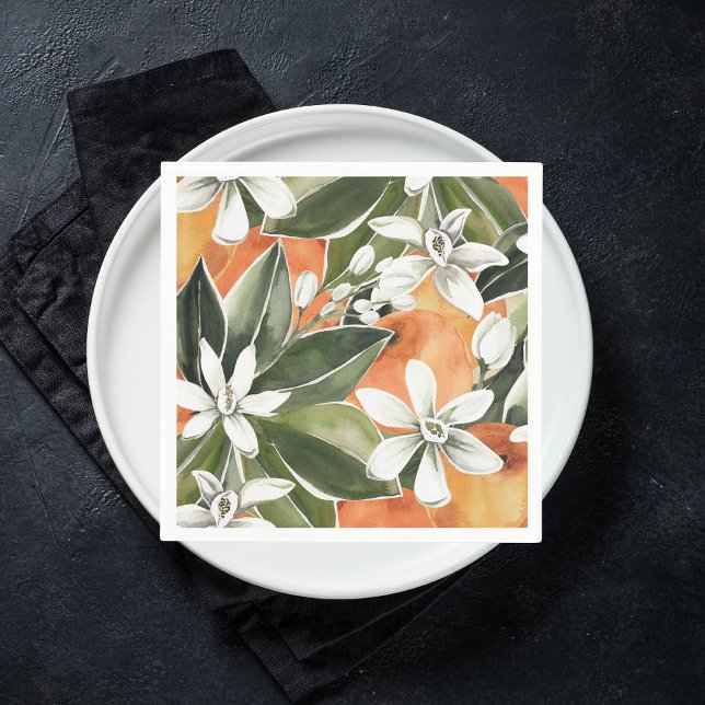 Tropical Orange & Flowers Watercolor Pattern Napkins (Creator Uploaded)