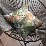 Tropical Orange & Flowers Watercolor Pattern Outdoor Pillow<br><div class="desc">Tropical Orange & Flowers Watercolor Pattern</div>