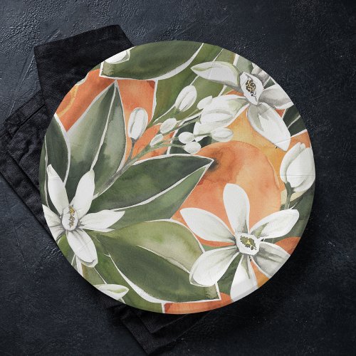 Tropical Orange  Flowers Watercolor Pattern Paper Plates