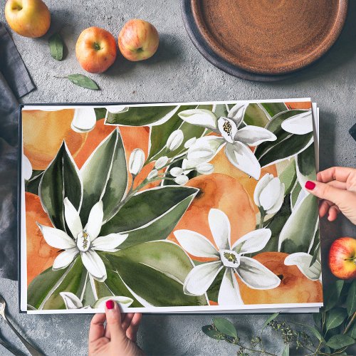 Tropical Orange  Flowers Watercolor Pattern Placemat