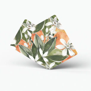 Tropical Orange & Flowers Watercolor Pattern Poker Cards