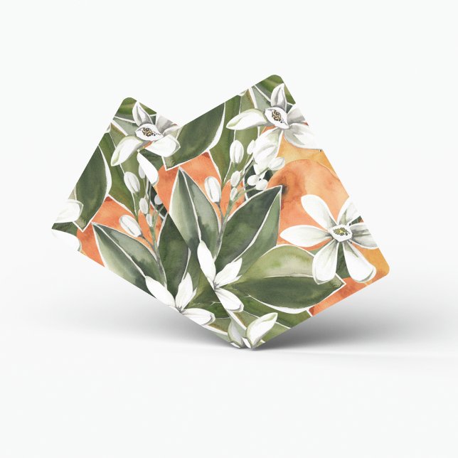 Tropical Orange & Flowers Watercolor Pattern Poker Cards (Creator Uploaded)