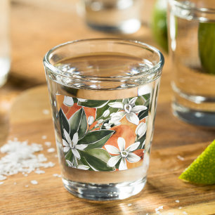 Tropical Orange & Flowers Watercolor Pattern Shot Glass