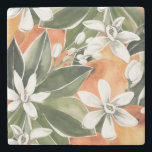 Tropical Orange & Flowers Watercolor Pattern Stone Coaster<br><div class="desc">Tropical Orange & Flowers Watercolor Pattern</div>
