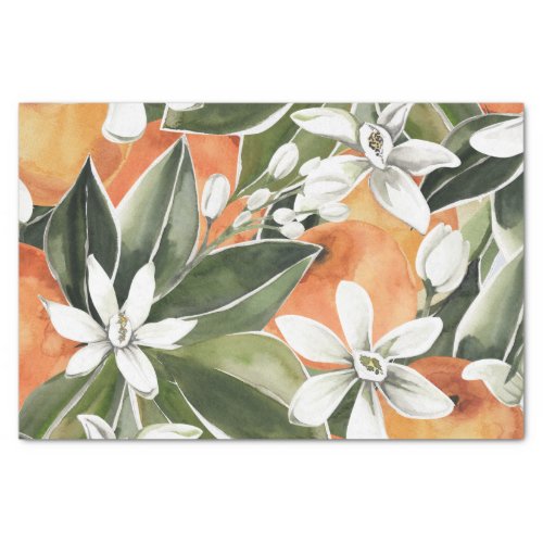 Tropical Orange  Flowers Watercolor Pattern Tissue Paper