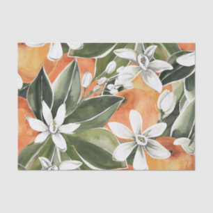 Tropical Orange & Flowers Watercolor Pattern Tissue Paper