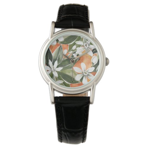 Tropical Orange  Flowers Watercolor Pattern Watch