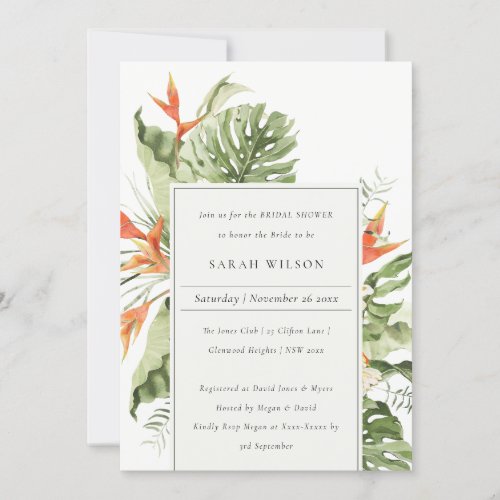 Tropical Orange Green Botanical Bridal Shower Invitation