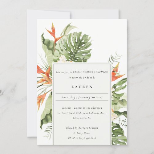 Tropical Orange Green Botanical Bridal Shower Invitation