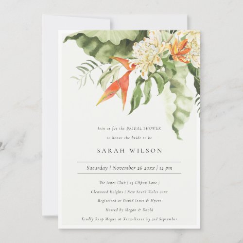 Tropical Orange Green Botanical Bridal Shower Invitation