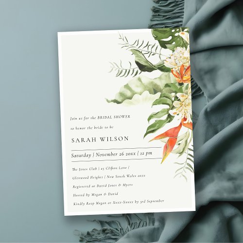 Tropical Orange Green Botanical Bridal Shower Invitation