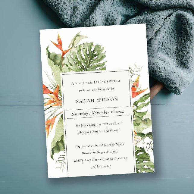 Tropical Orange Green Botanical Bridal Shower Invitation (Creator Uploaded)