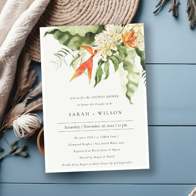 Tropical Orange Green Botanical Couples Shower Invitation (Creator Uploaded)