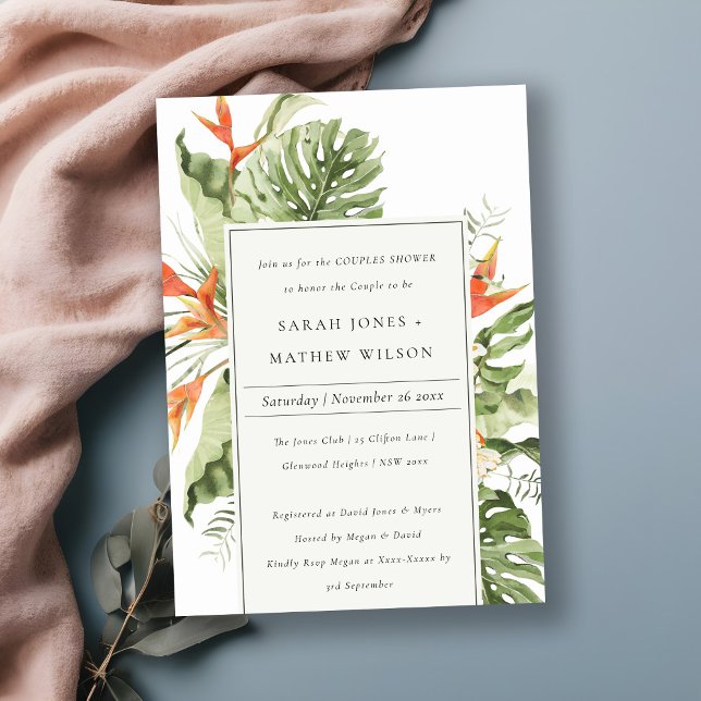Tropical Orange Green Botanical Couples Shower Invitation (Creator Uploaded)