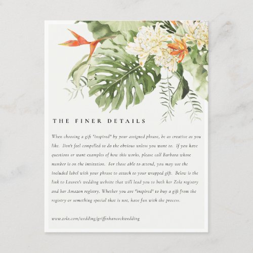 Tropical Orange Green Botanical Wedding Details Enclosure Card