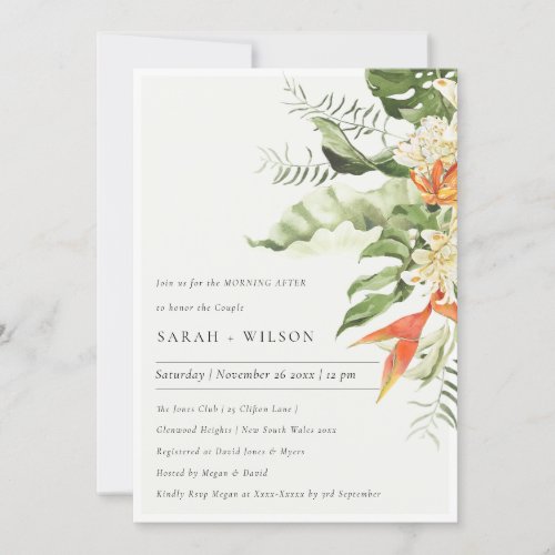 Tropical Orange Green Leaf Botanical Morning After Invitation