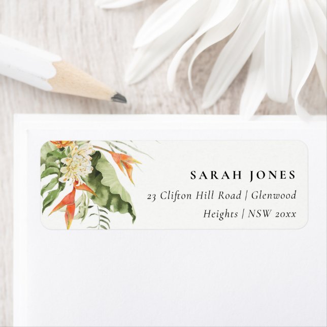 Tropical Orange Green Leafy Botanical Address Label (Insitu)