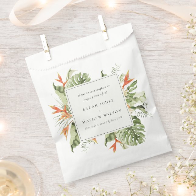 Tropical Orange Green Leafy Botanical Wedding Favor Bag (Clipped)
