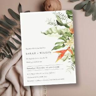 Tropical Orange Green Leafy Botanical Wedding Invitation
