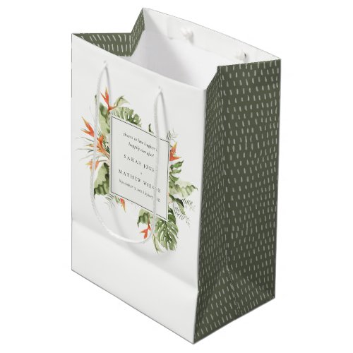 Tropical Orange Green Leafy Botanical Wedding Medium Gift Bag
