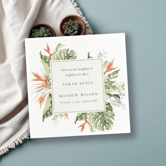 Tropical Orange Green Leafy Botanical Wedding Napkins (Creator Uploaded)