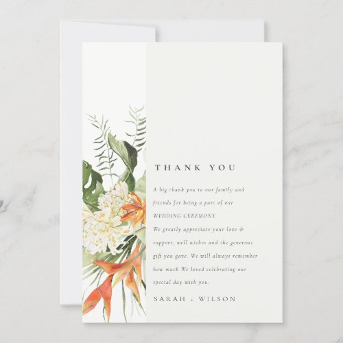 Tropical Orange Green Leafy Botanical Wedding Thank You Card