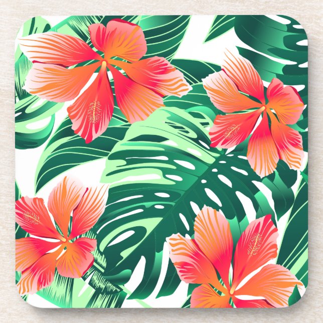 Tropical orange hibiscus beverage coaster (Front)