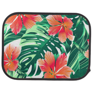 Tropical orange hibiscus car floor mat