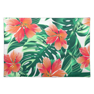 Tropical orange hibiscus cloth placemat