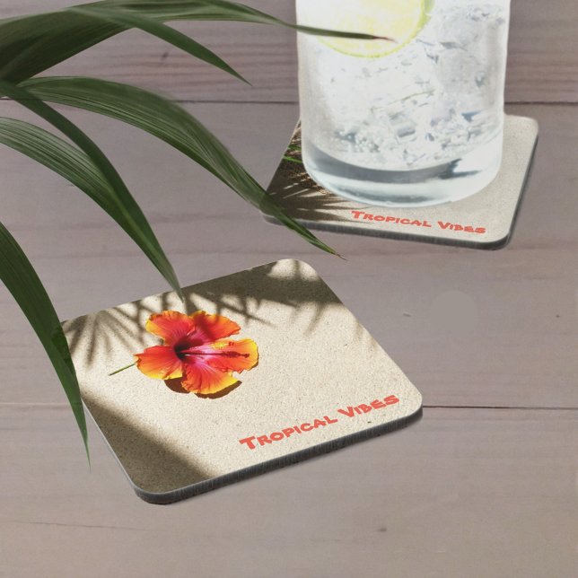 Tropical Orange Hibiscus Flower Beverage Coaster (Creator Uploaded)
