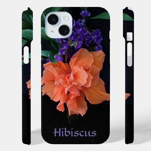 Tropical Orange Hibiscus Flower Customizable Black iPhone 15 Plus Case