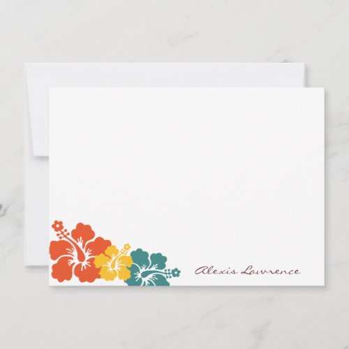 Tropical orange hibiscus flowers custom stationery note card