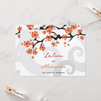 Tropical Orange Hibiscus Grey Swirls Save The Date Invitation
